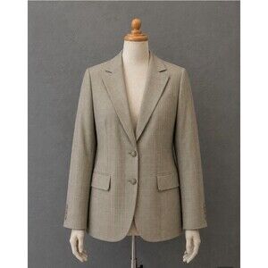 Vintage Ann Taylor LOFT Wool Blend Blazer 10 Beige Plaid Career Y2K Business